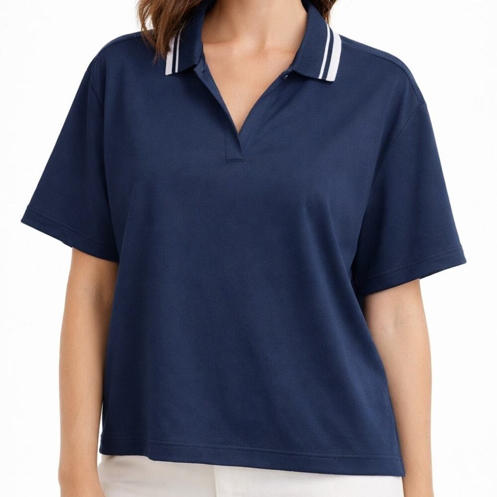 Nanette Lepore Navy Cropped Polo Shirt Size XL